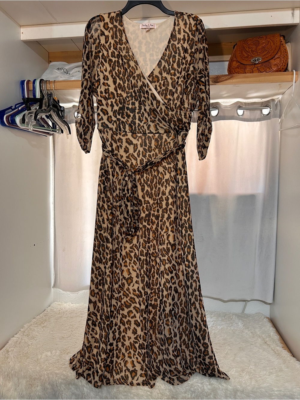 Leopard Print Wrap Maxi Dress in Brown